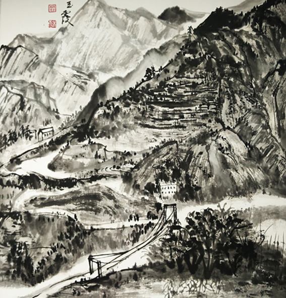 樊玉霞作品4  九寨沟文县《白龙江大桥》卡纸50X50cm   2016年